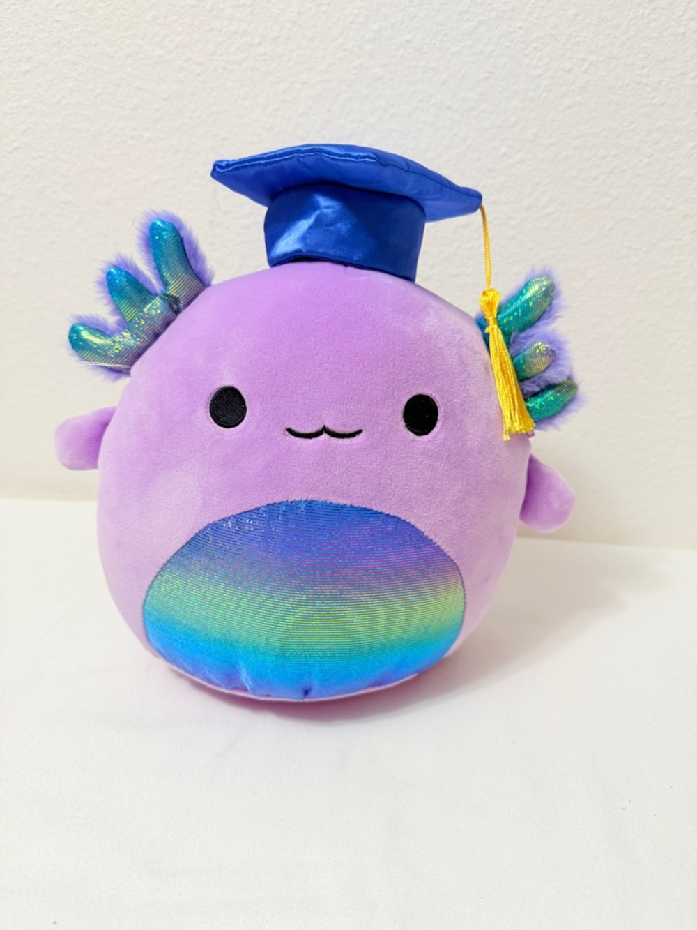 Original Squishmallows Purple Graduation Axolotl Plush Blue Cap 8”